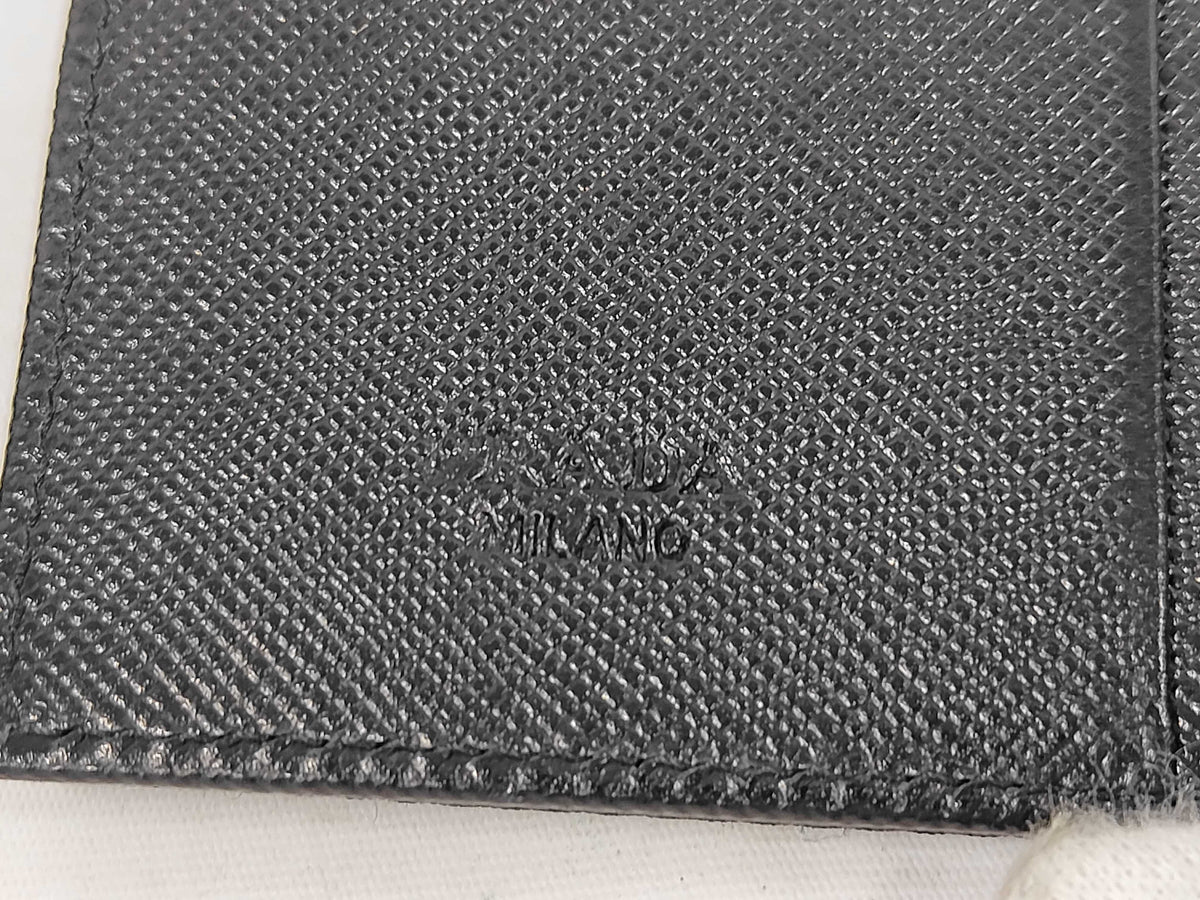 Prada Saffiano bifold Leather, Black, Nylon, Wallet