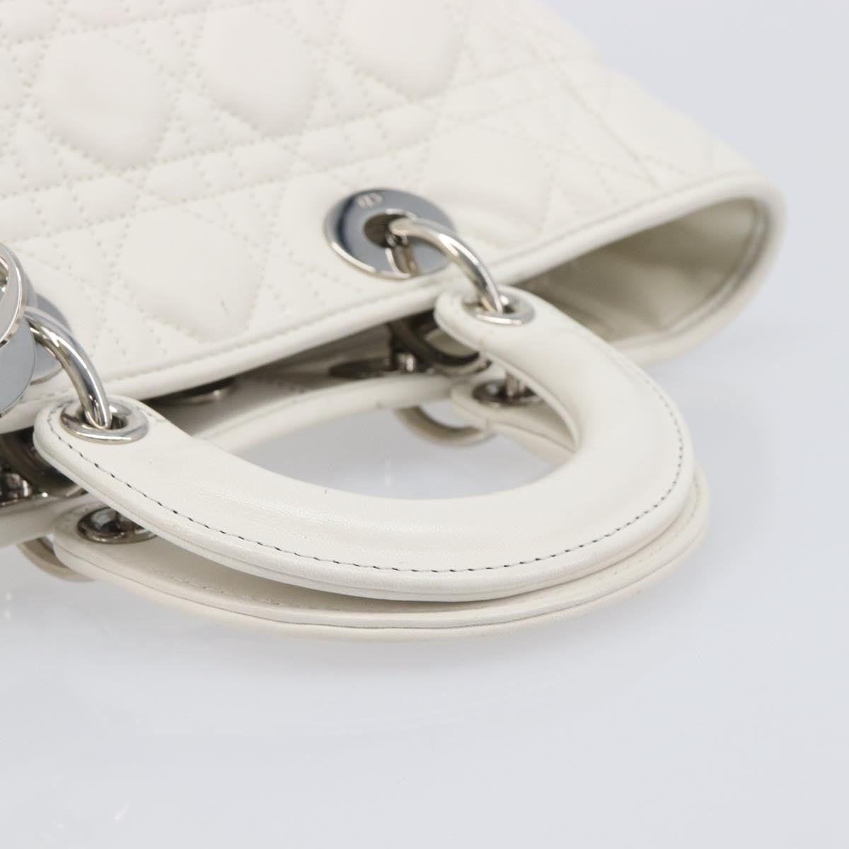Christian Dior Lady Dior Cannage Quilt Lambskin, White, Leather, Handbag