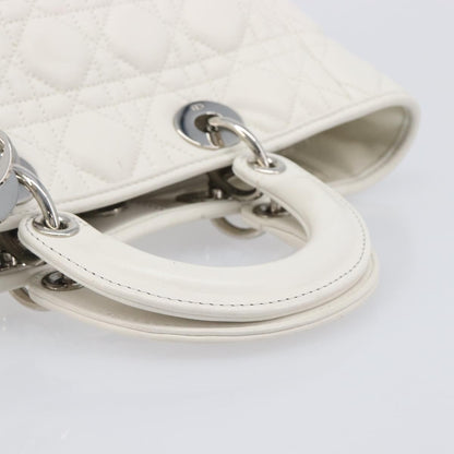 Christian Dior Lady Dior Cannage Quilt Lambskin, White, Leather, Handbag