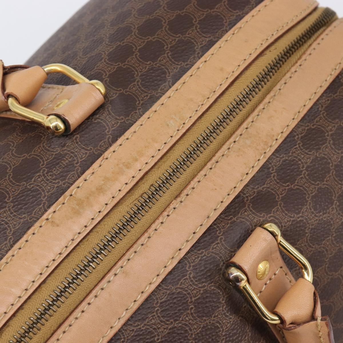 Celine Vintage Duffle Macadam Coated Canvas, Brown, PVC, Handbag