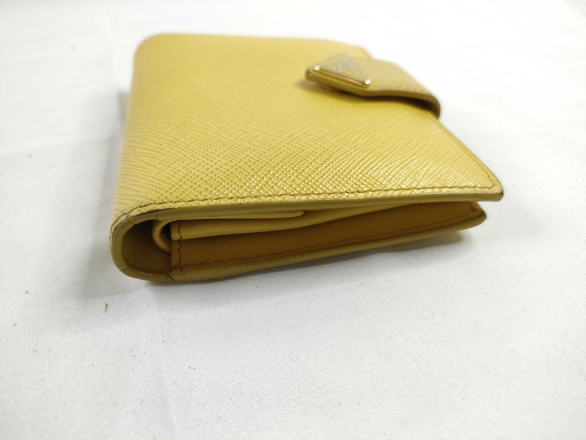 Prada Saffiano bifold Leather, Yellow, Leather, Wallet