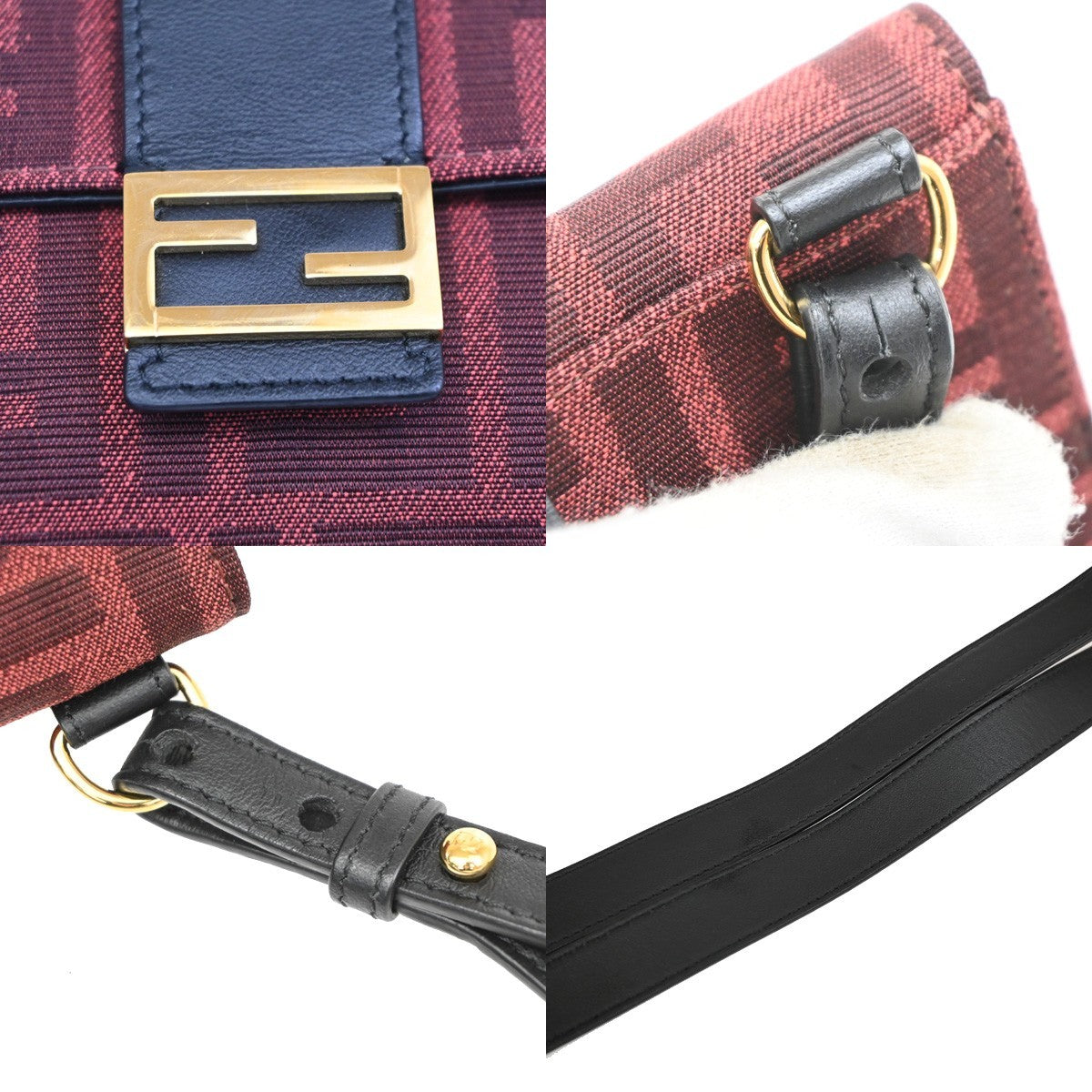 Fendi Baguette Convertible Pouch Zucca Canvas, Burgundy, Canvas, Clutch