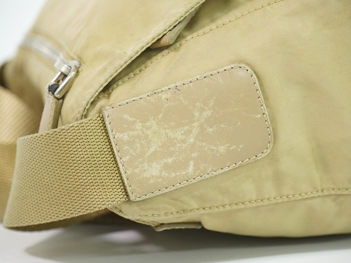 Prada Buckle Messenger Tessuto, Beige, Nylon, Shoulder Bag