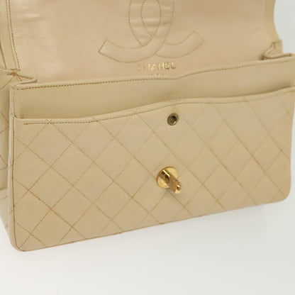 Chanel Vintage Square Classic Double Flap Bag Quilted Leather, BEIGE, LEATHER, Shoulder bag