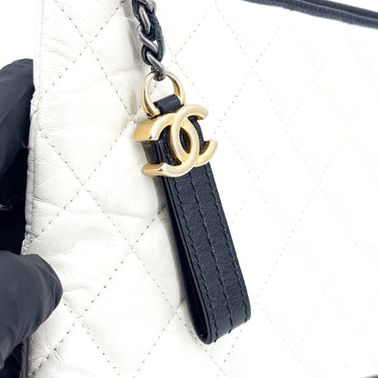 Chanel Gabrielle O Case Clutch Quilted Aged Calfskin, White, Leather, Clutch