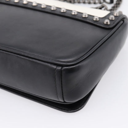 Prada Chain Flap Studded Glace Calf, White, Leather, Shoulder Bag