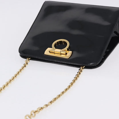 Salvatore Ferragamo Vintage Gancini Chain Patent Leather, Black, Patent Leather, Shoulder Bag