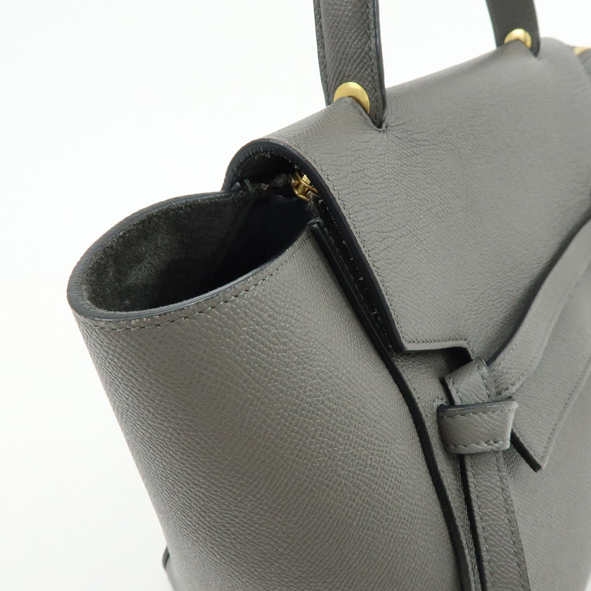 Celine Belt Textured Leather, Gray, Calfskin, Handbag