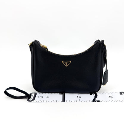 Prada Re-Edition 2005 Hobo Tessuto with Saffiano Leather, Black, Leather, Shoulder Bag