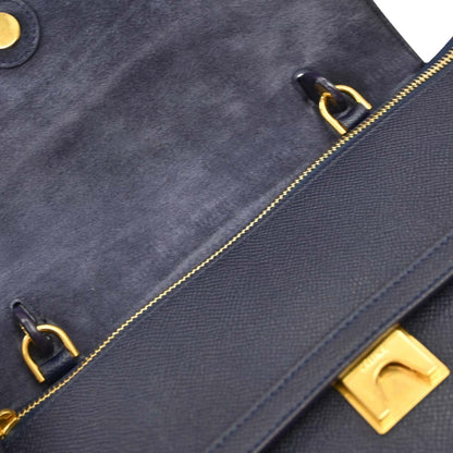 Celine Belt Textured Leather, Blue, Leather, Handbag