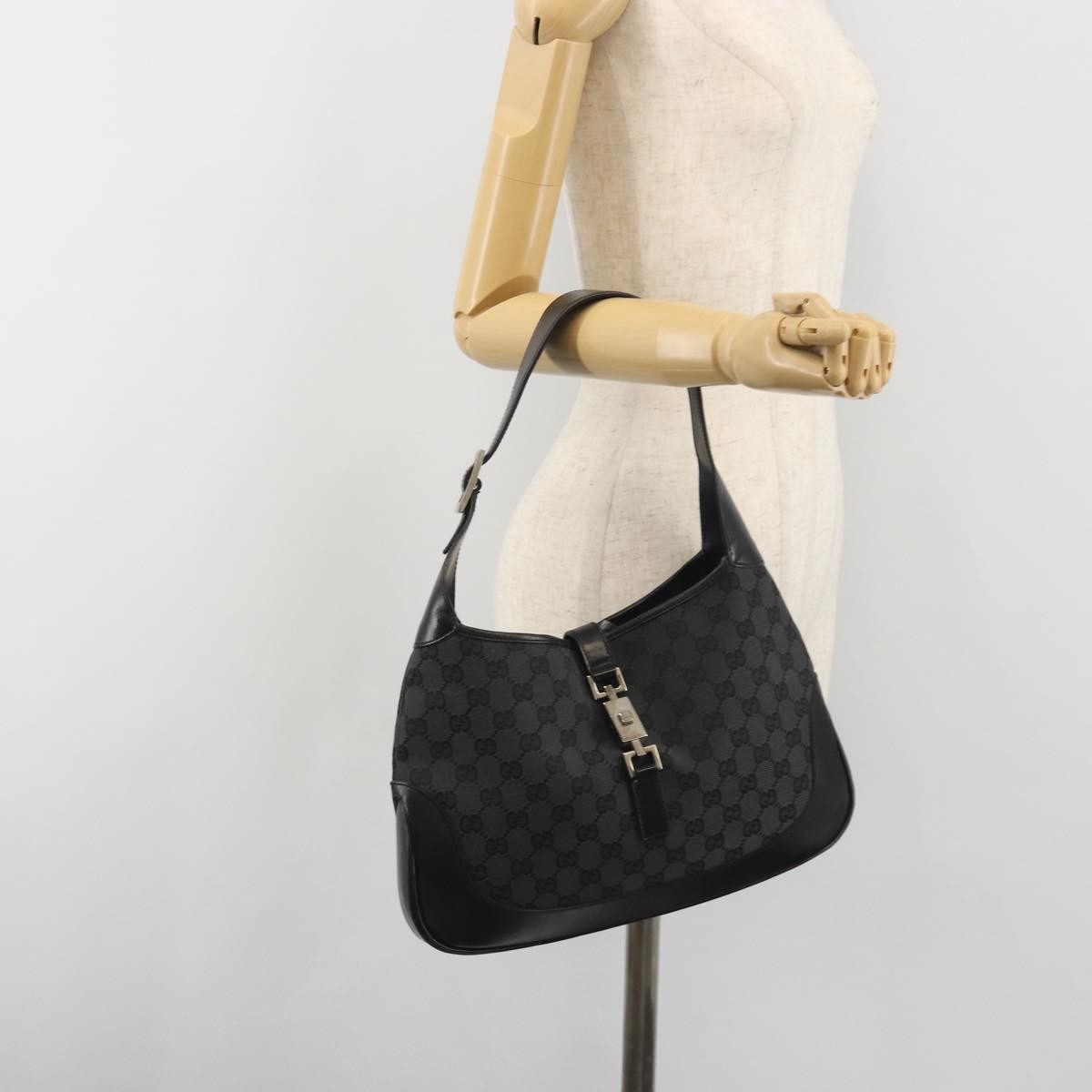Gucci Jackie O Hobo GG Canvas with Leather, Black, Canvas, Shoulder Bag