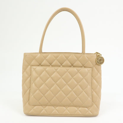 Chanel Medallion Quilted Lambskin, Beige, Calfskin, Tote Bag