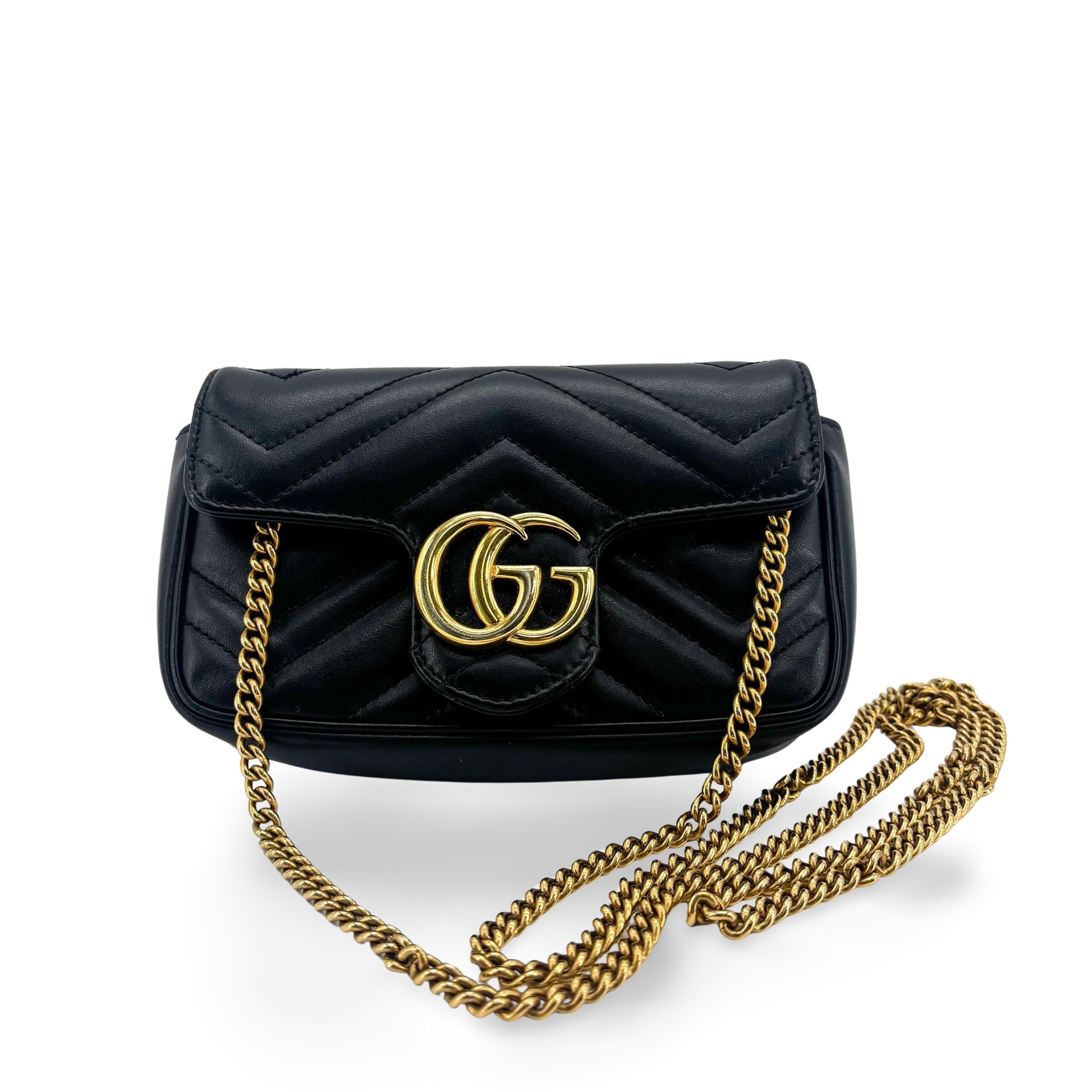 Gucci GG marmont Black leather, Black, Leather, Shoulder Bag
