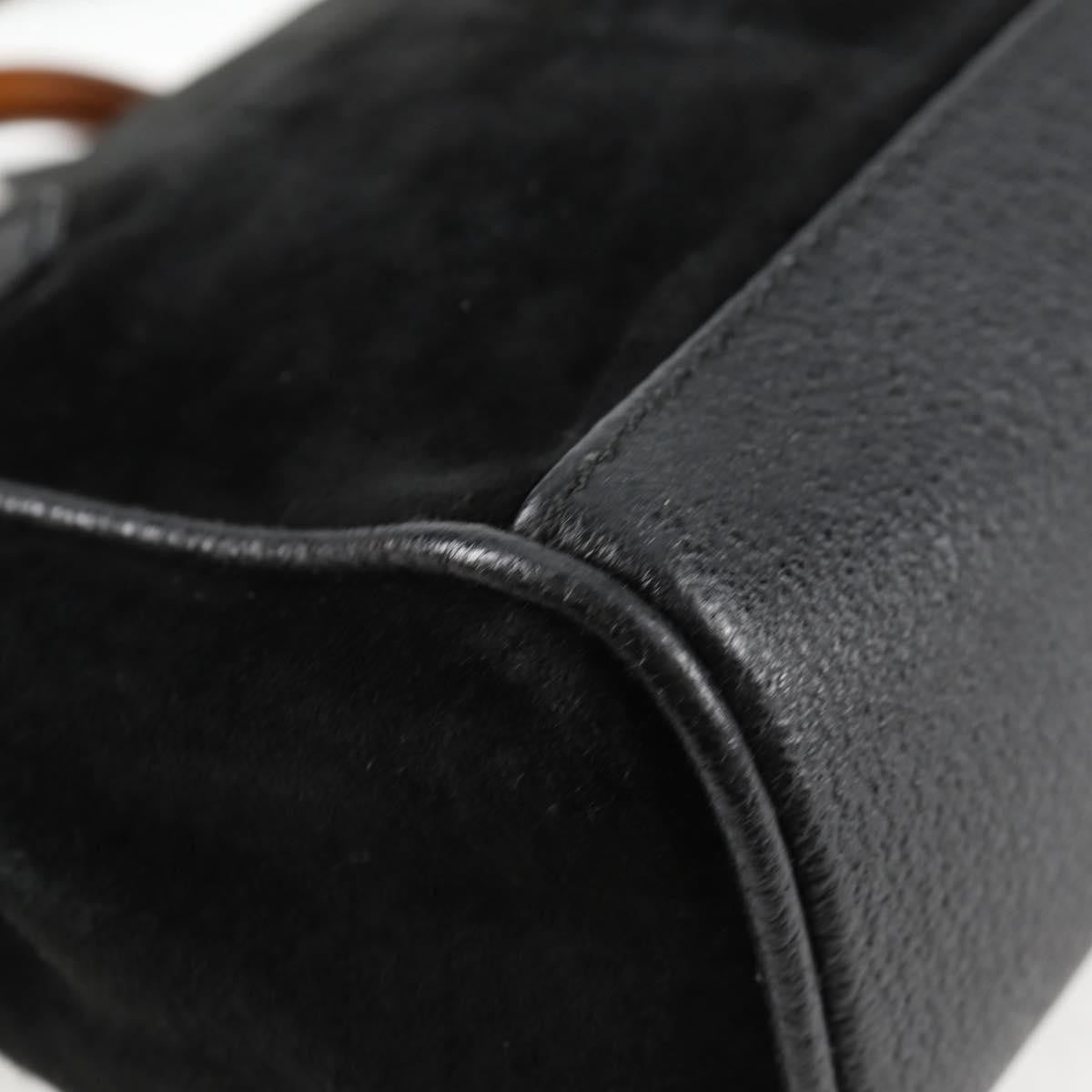 Gucci Vintage Bamboo Front Pocket Suede, Black, Suede, Tote Bag