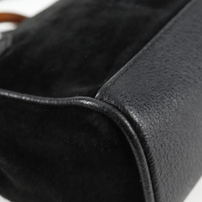 Gucci Vintage Bamboo Front Pocket Suede, Black, Suede, Tote Bag