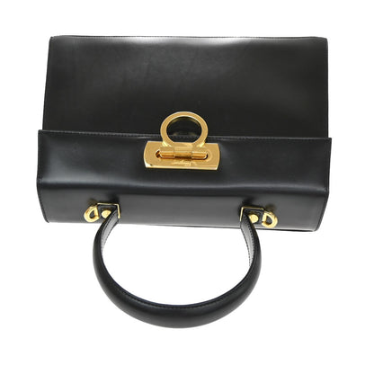 Salvatore Ferragamo Convertible Top Handle Leather, Black, Leather, Handbag