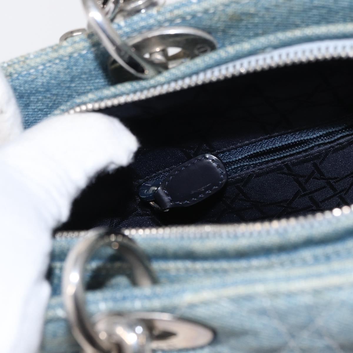 Christian Dior Vintage Lady Dior Bag Cannage Quilt Denim, BLUE, CANVAS, Tote bag