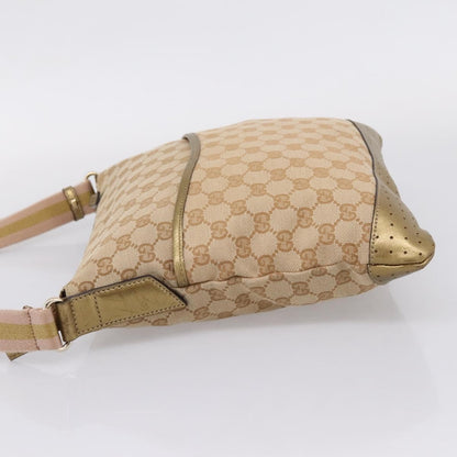 Gucci Zip Messenger GG Canvas with Perforated Leather, Beige, Canvas, Handbag