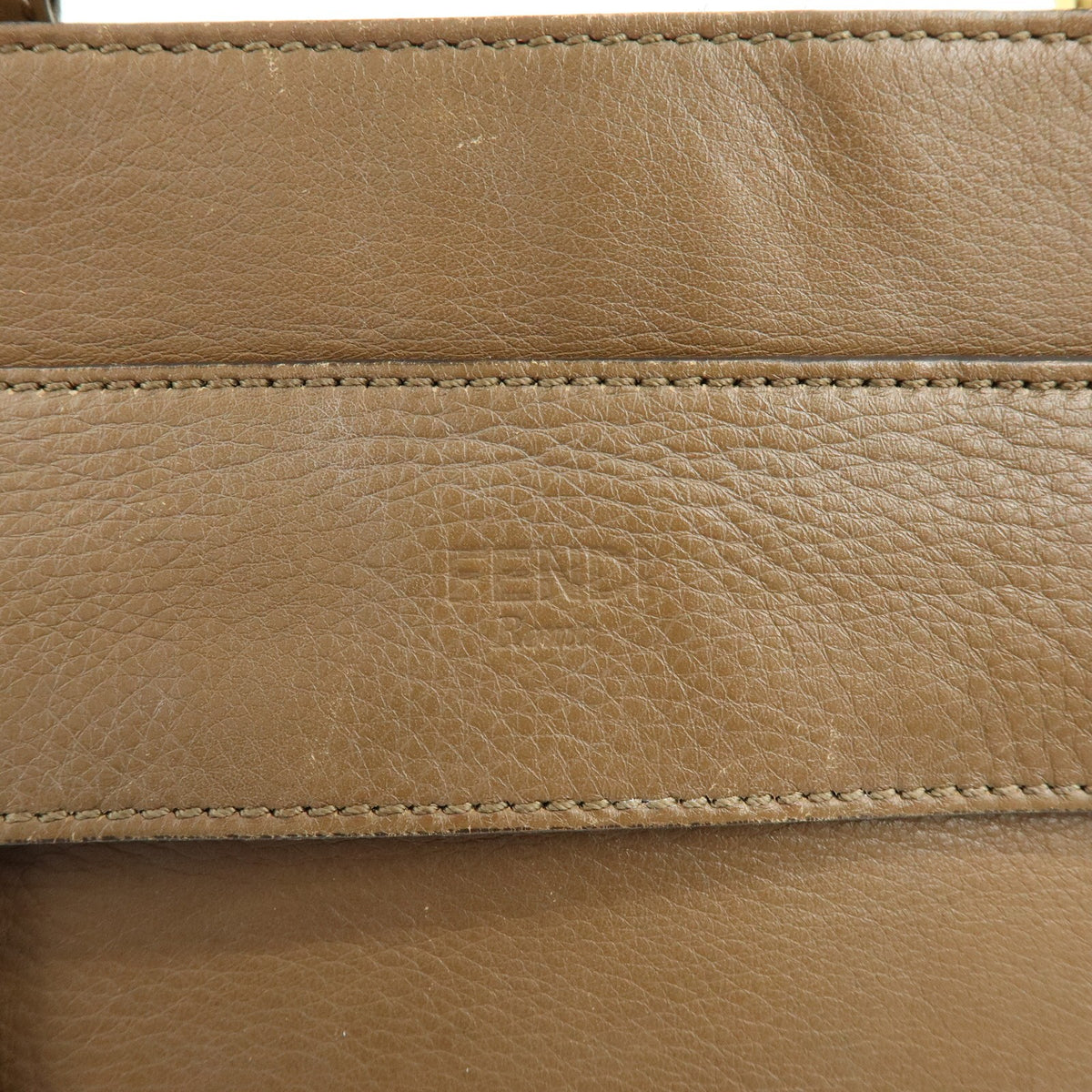 Fendi Boxy Leather with Pequin Canvas, Brown, Leather, Tote Bag
