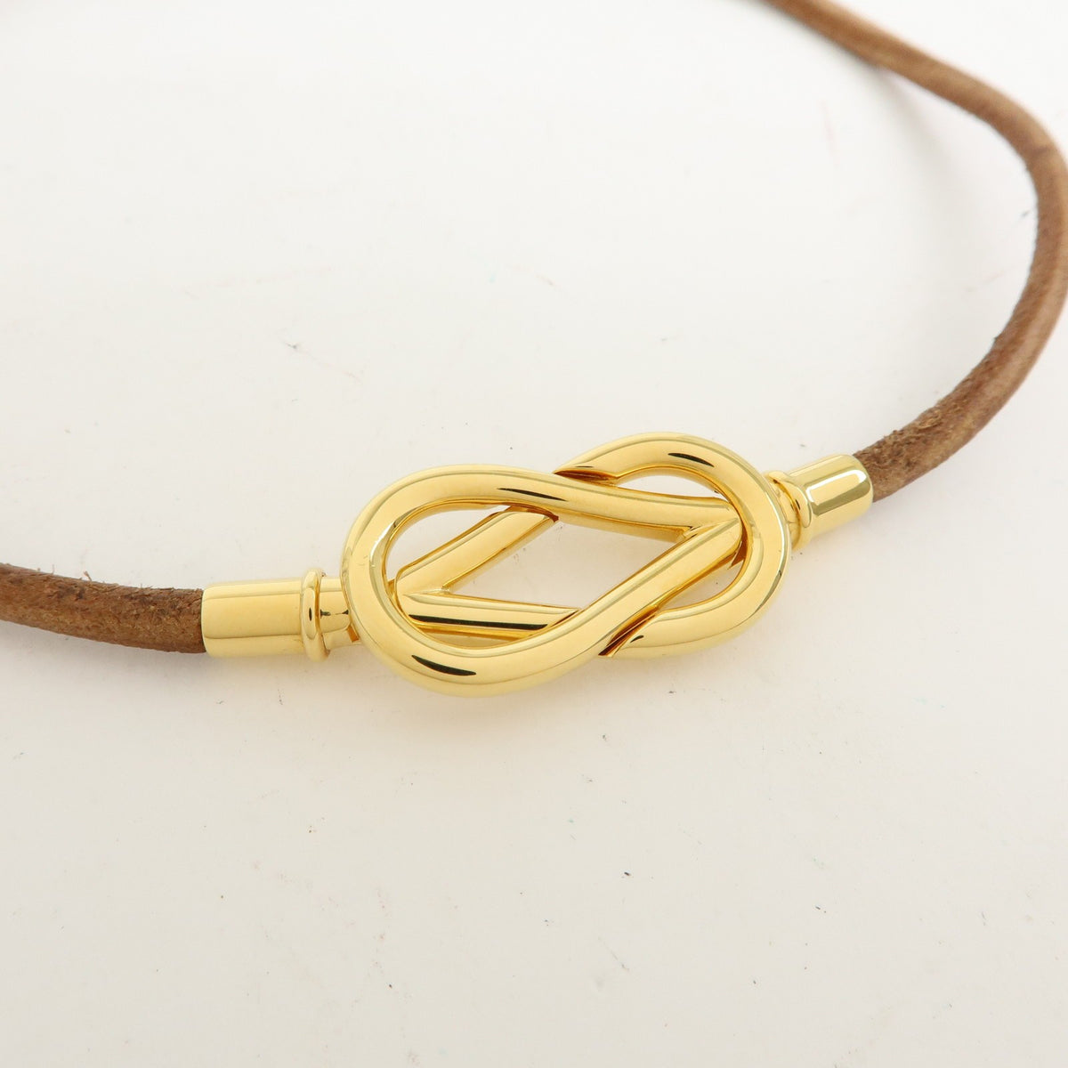 Hermes Jumbo Hook Choker Woven Leather and Metal, Brown, Leather, Necklace