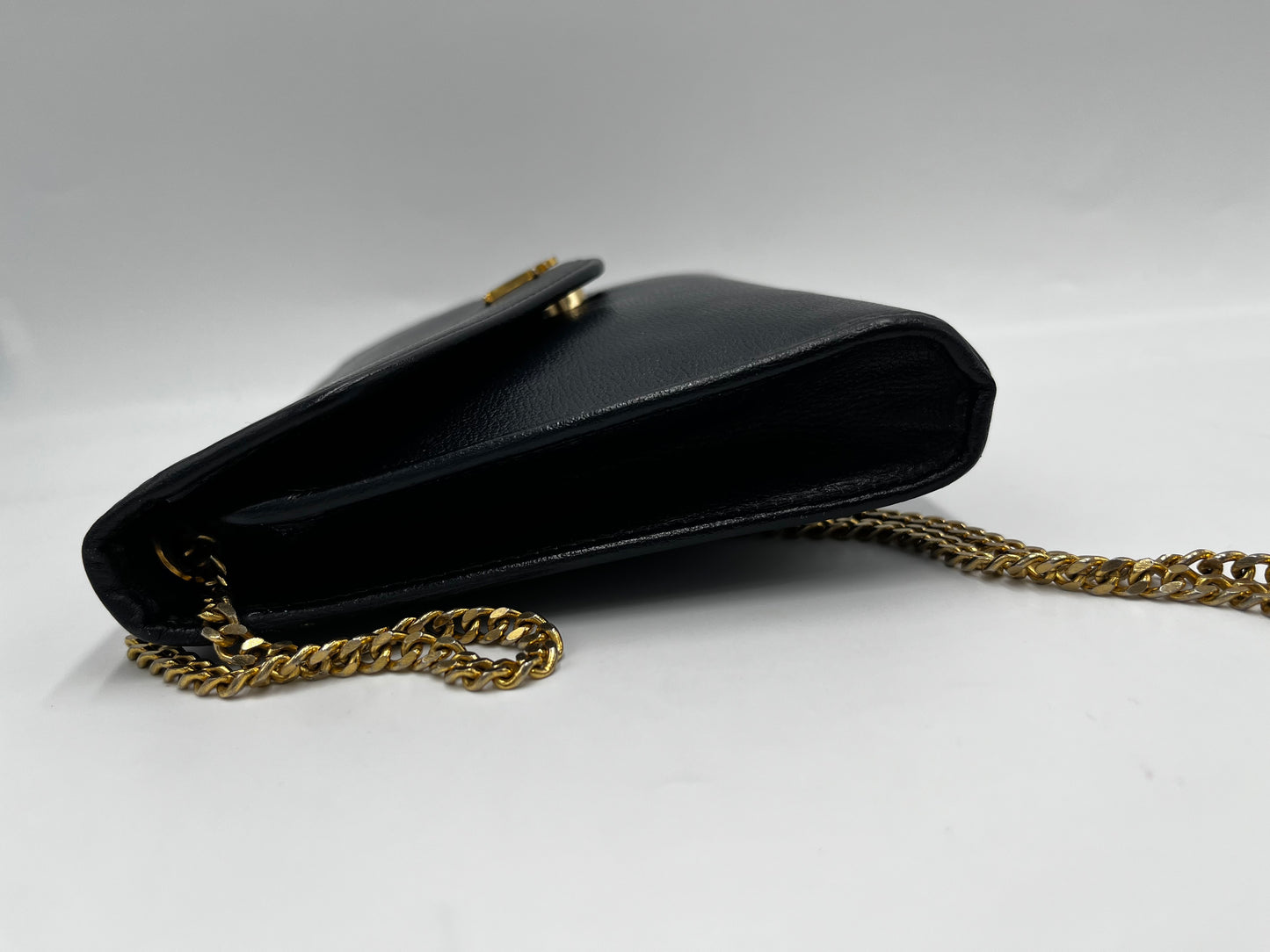 Christian Dior Vintage CD Chain  Shoulder Bag Leather, Black, Leather, Clutch
