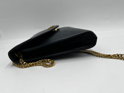 Christian Dior Vintage CD Chain  Shoulder Bag Leather, Black, Leather, Clutch