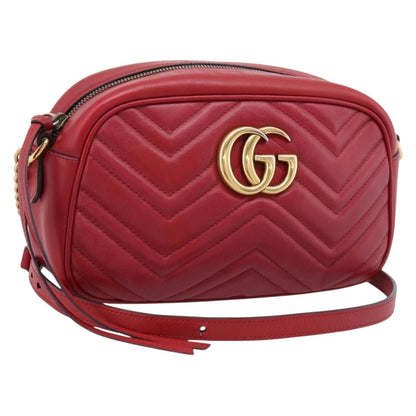 Gucci GG Marmont Matelasse Leather, Red, Leather, Shoulder Bag