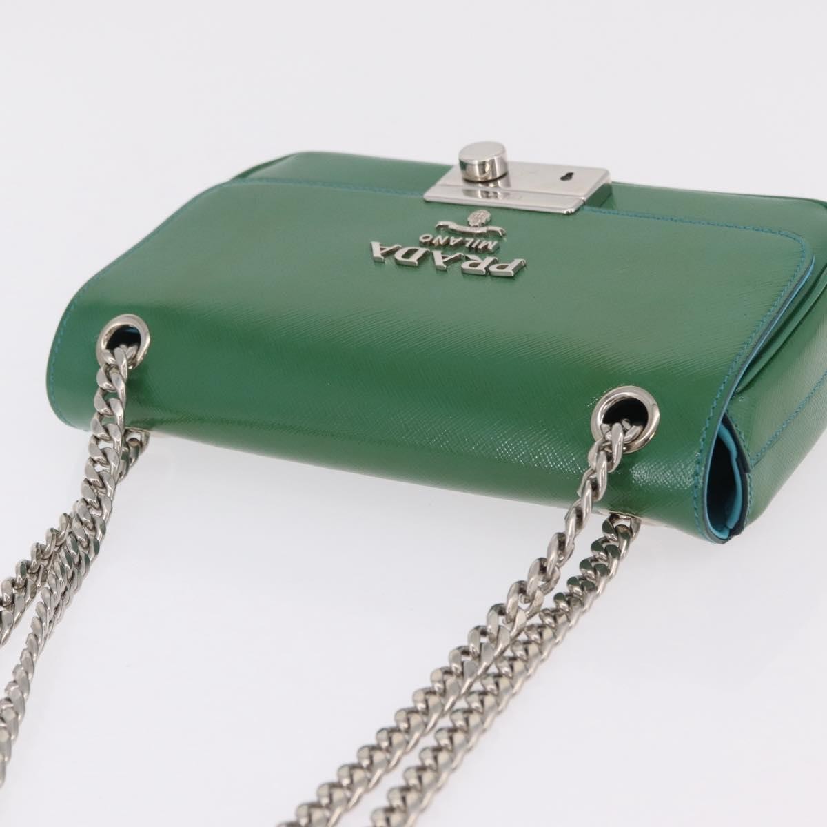 Prada Sound Chain Saffiano Leather, Green, Leather, Shoulder Bag