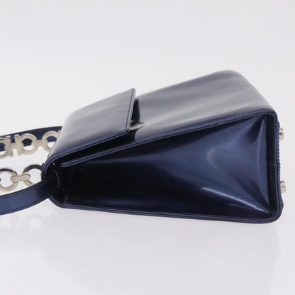 Salvatore Ferragamo Gancini Envelope Top Handle Leather, Navy, Patent Leather, Handbag