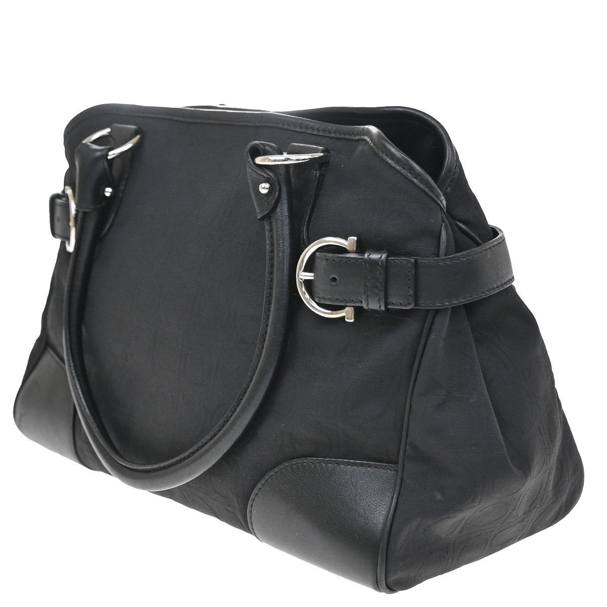 Salvatore Ferragamo Gancini Tote Canvas, Black, Canvas, Tote Bag