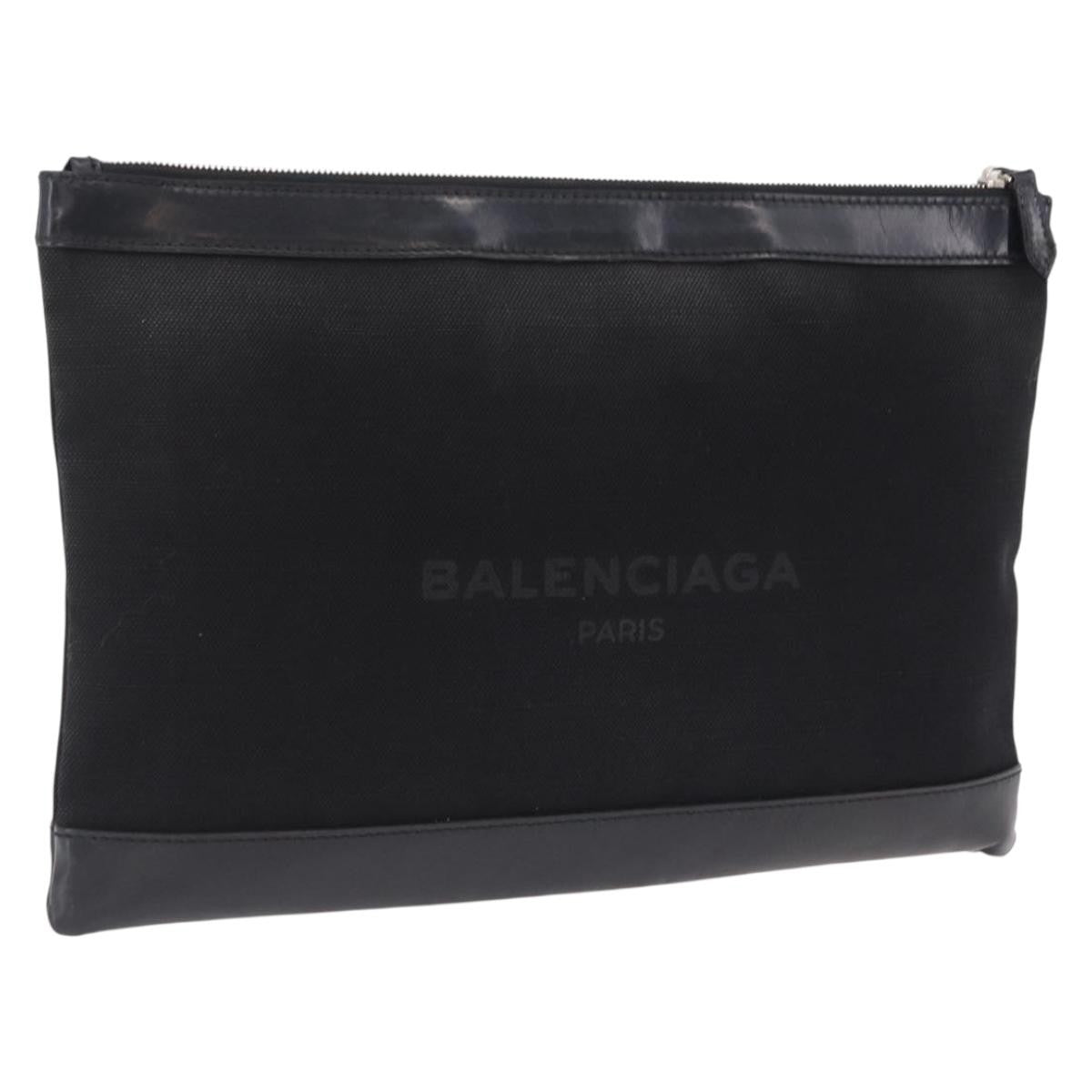 Balenciaga Navy Zip Canvas and Leather, Black, Canvas, Clutch
