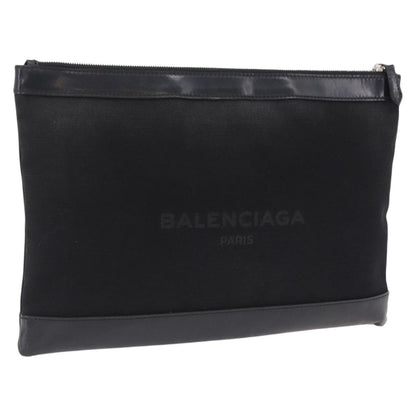 Balenciaga Navy Zip Canvas and Leather, Black, Canvas, Clutch