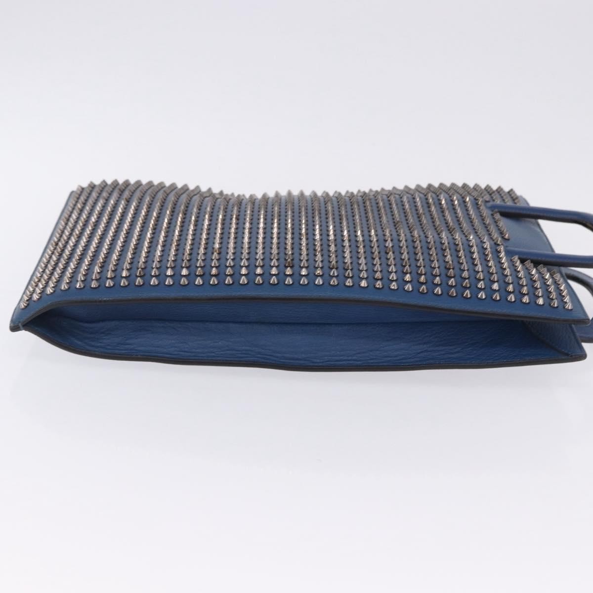 Christian Louboutin Trictrac Portfolio Leather and Spiked Leather, Blue, Leather, Handbag