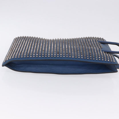 Christian Louboutin Trictrac Portfolio Leather and Spiked Leather, Blue, Leather, Handbag