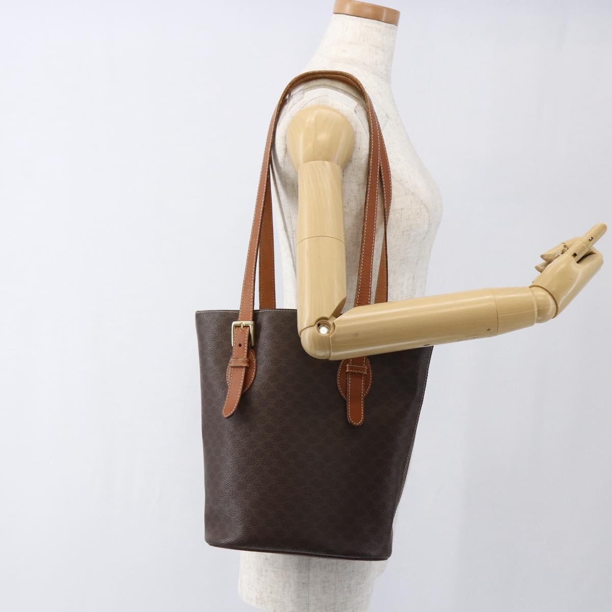 Celine Vintage Macadam Shopper Coated Canvas, Brown, Canvas, Tote Bag
