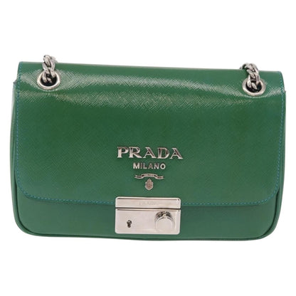 Prada Sound Chain Saffiano Leather, Green, Leather, Shoulder Bag