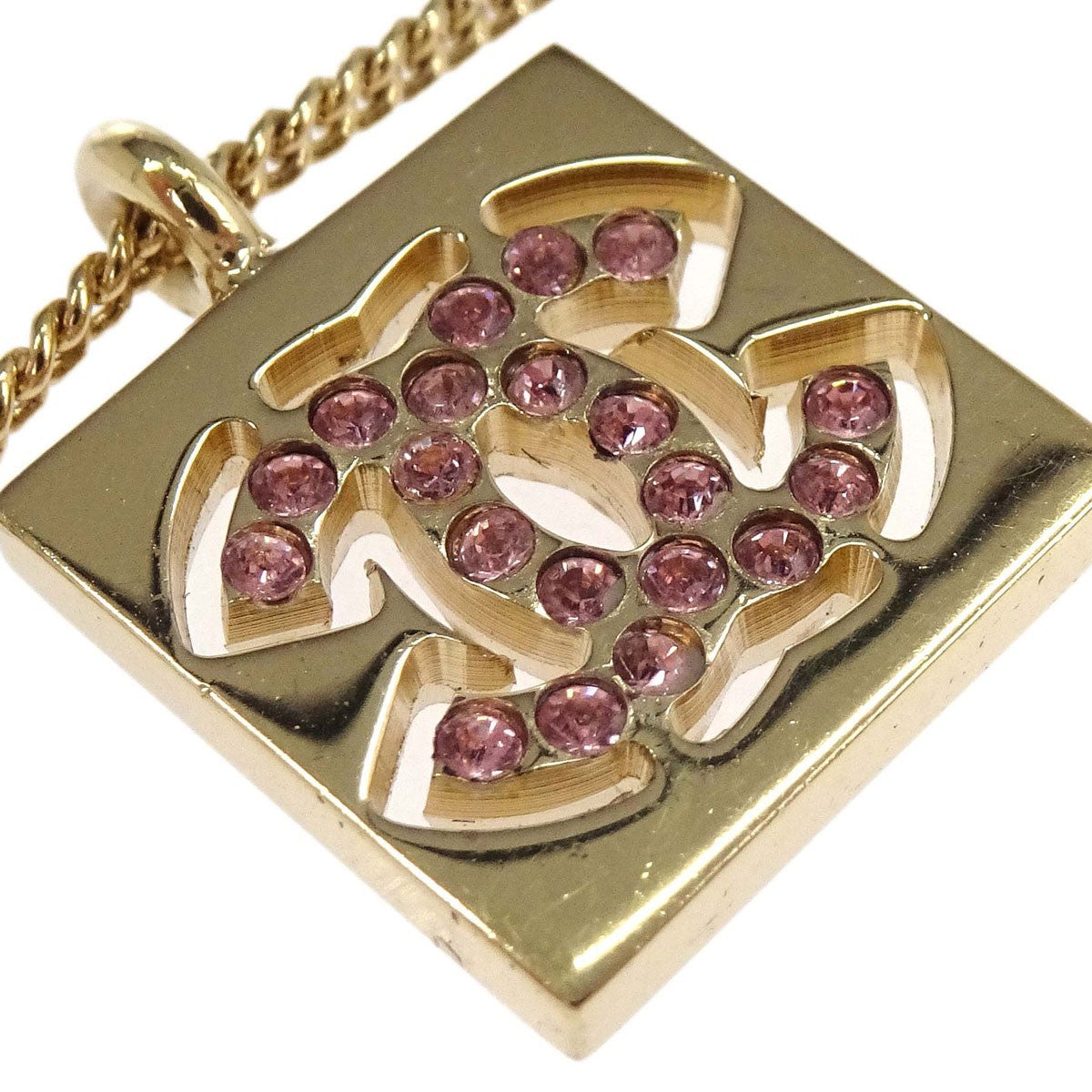 Chanel CC Square Pendant Metal with Crystals, Gold, Gold Plated, Necklace