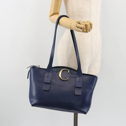 Chloe C Zipped Leather, Blue, Leather, Tote Bag