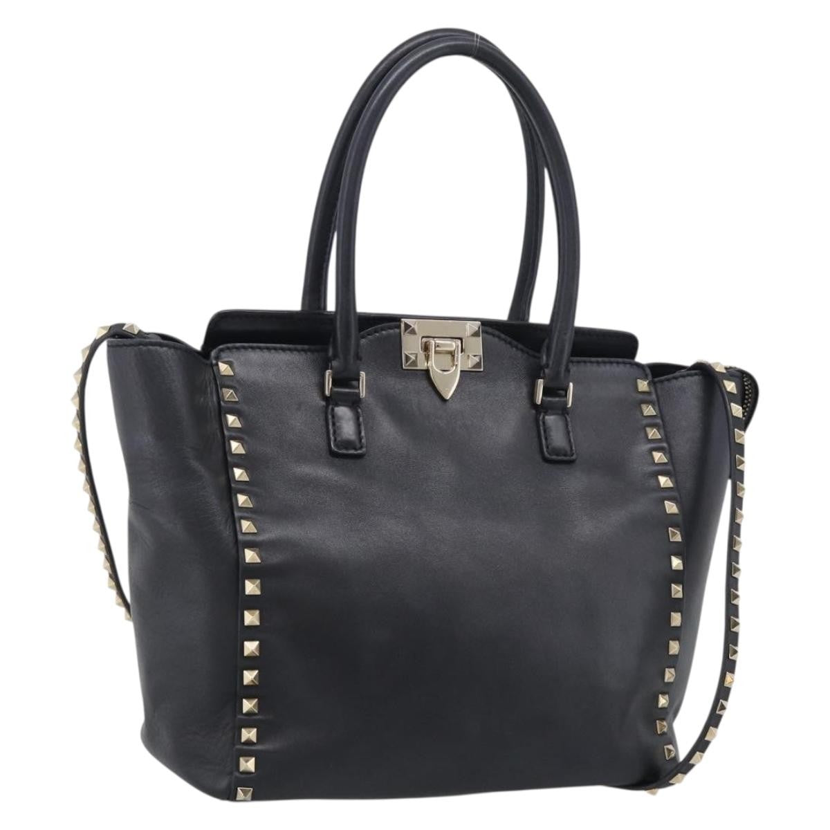 Valentino Garavani Rockstud Soft Leather, Black, Leather, Tote Bag
