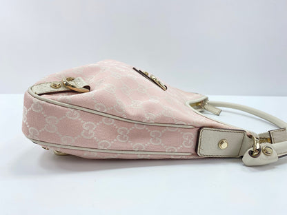 Gucci Abbey D-Ring Hobo GG Denim, Pink, Canvas, Shoulder Bag