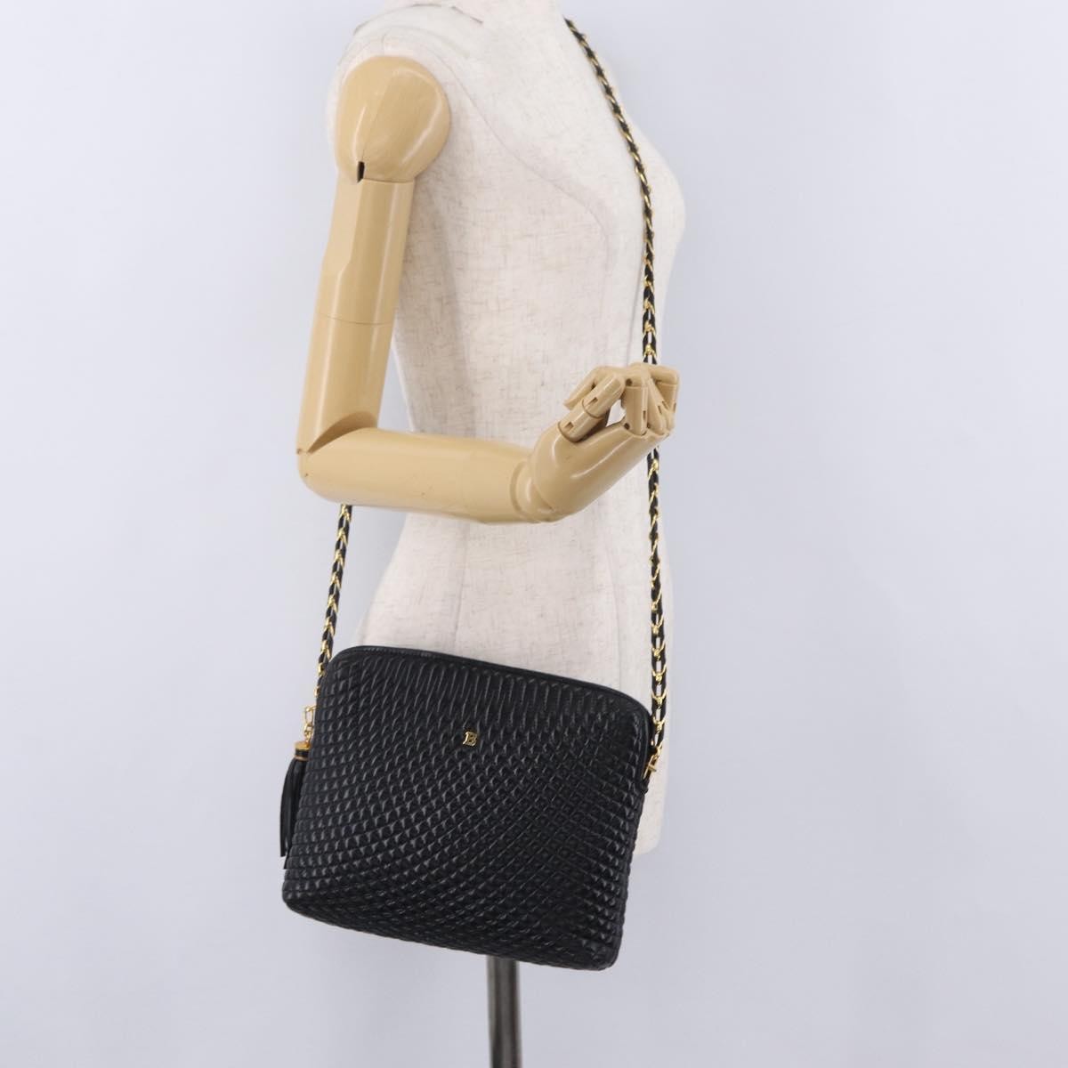 Bally Vintage Chain Quilted Leather, Black, Leather, Shoulder Bag