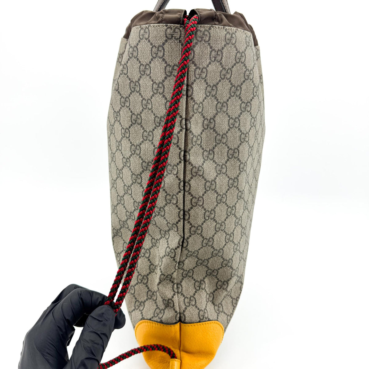 Gucci Neo Vintage Drawstring GG Coated Canvas, Brown, Canvas, Backpack