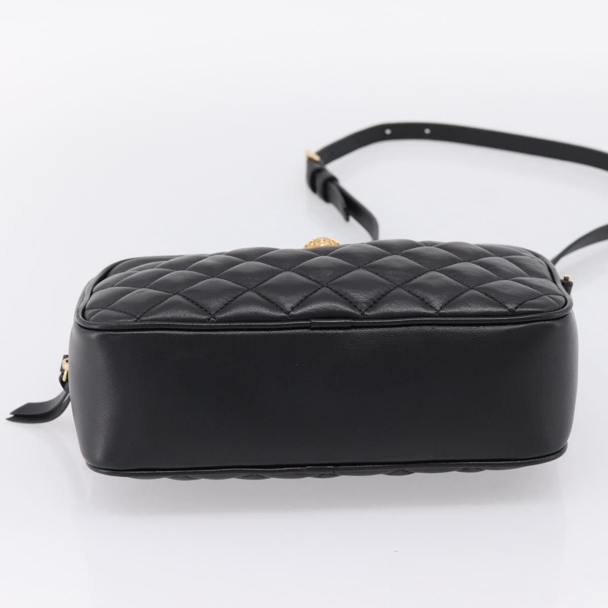 Versace Medusa Icon Front Slip Pocket Camera Quilted Leather, Black, Leather, Handbag