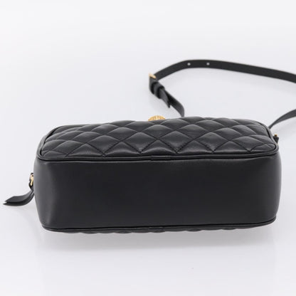Versace Medusa Icon Front Slip Pocket Camera Quilted Leather, Black, Leather, Handbag