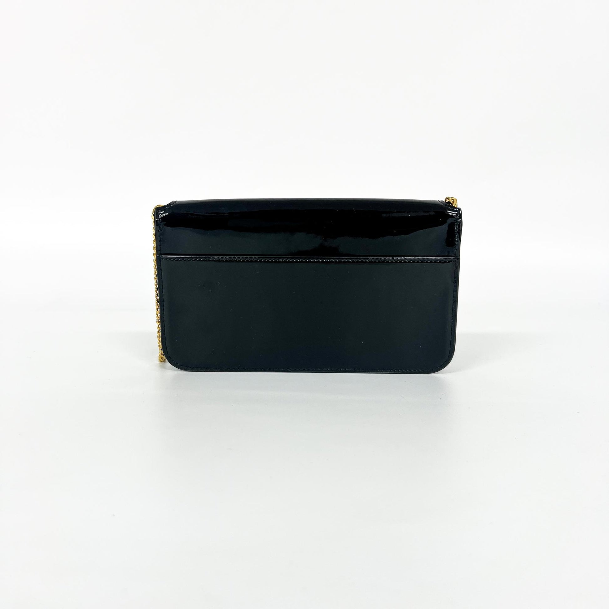 Saint Laurent Cassandre Flap Wristlet Pouch Patent, Black, Patent Leather, Handbag