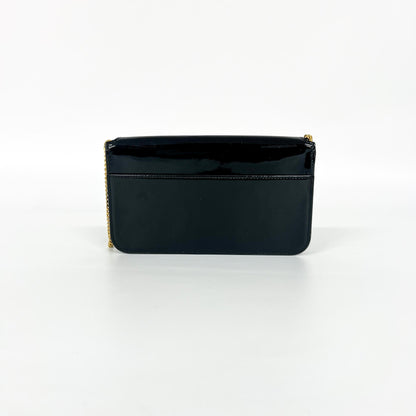 Saint Laurent Cassandre Flap Wristlet Pouch Patent, Black, Patent Leather, Handbag