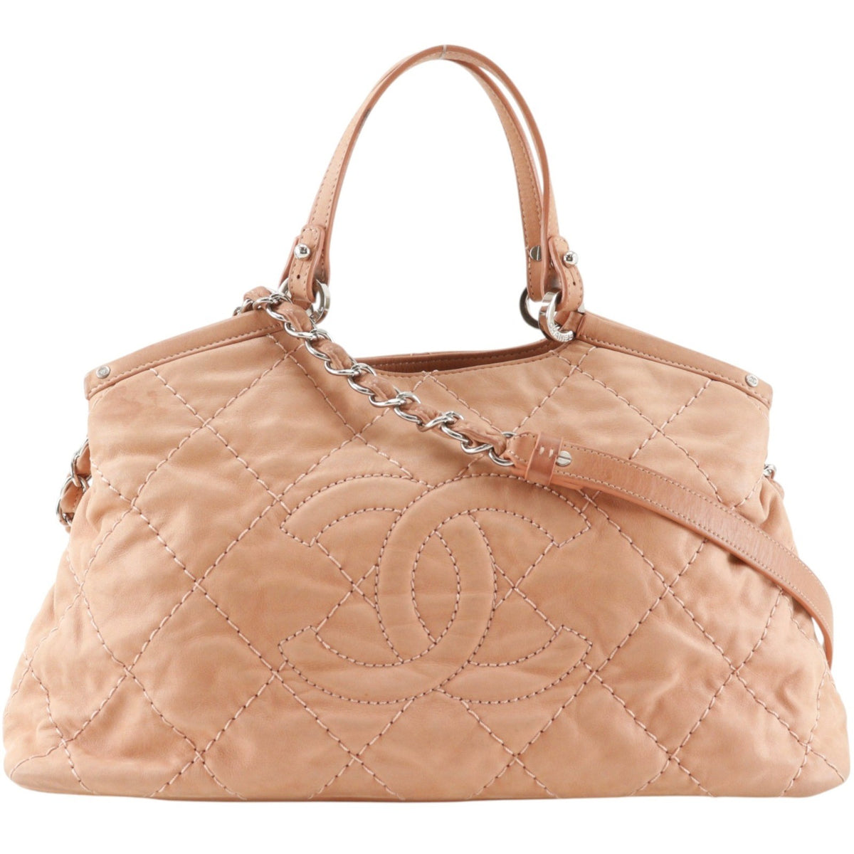 Chanel CC Sea Hit Quilted Iridescent Calfskin, Pink, Leather, Tote Bag