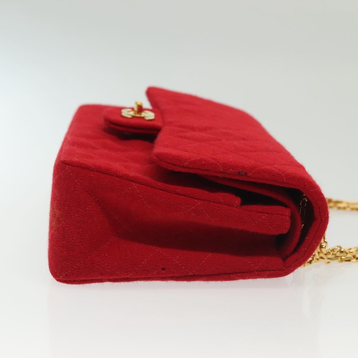 Chanel Vintage Classic Double Flap Bag Quilted Wool, RED, COTTON, Shoulder bag