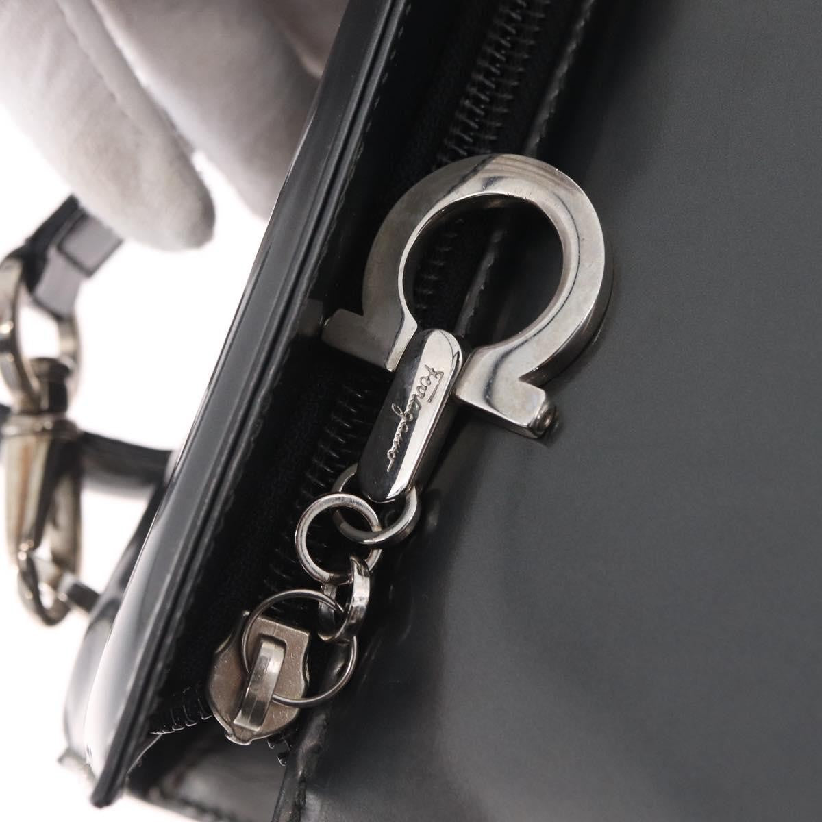 Salvatore Ferragamo Gancini Leather, Gray, Patent Leather, Handbag