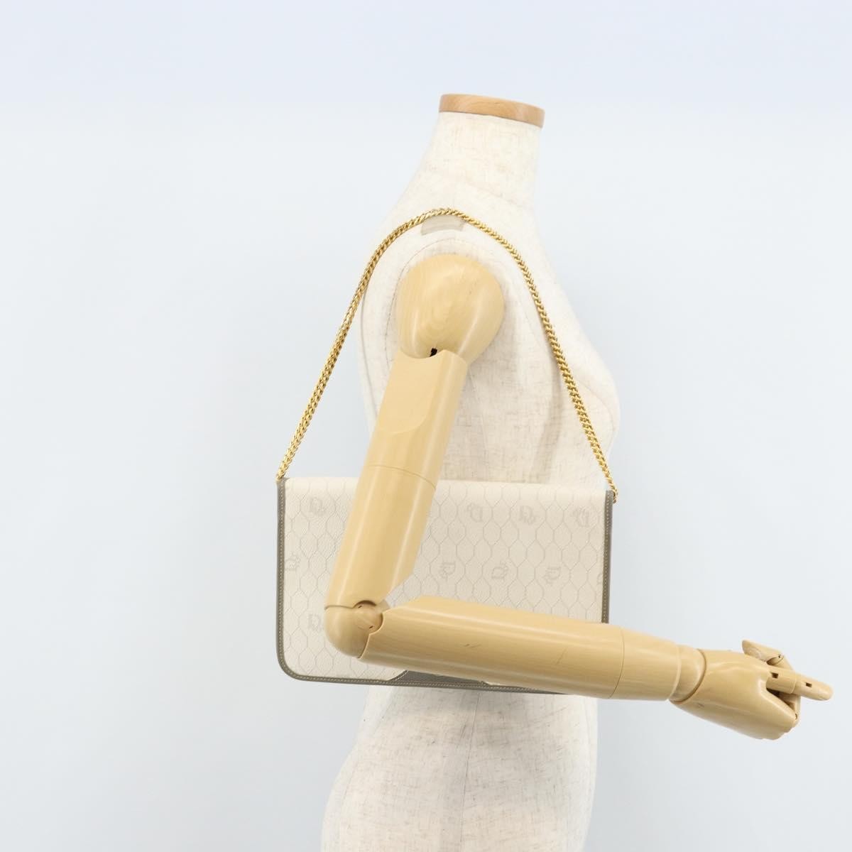 Christian Dior Vintage Honeycomb Zip Coated Canvas, White, Canvas, Clutch
